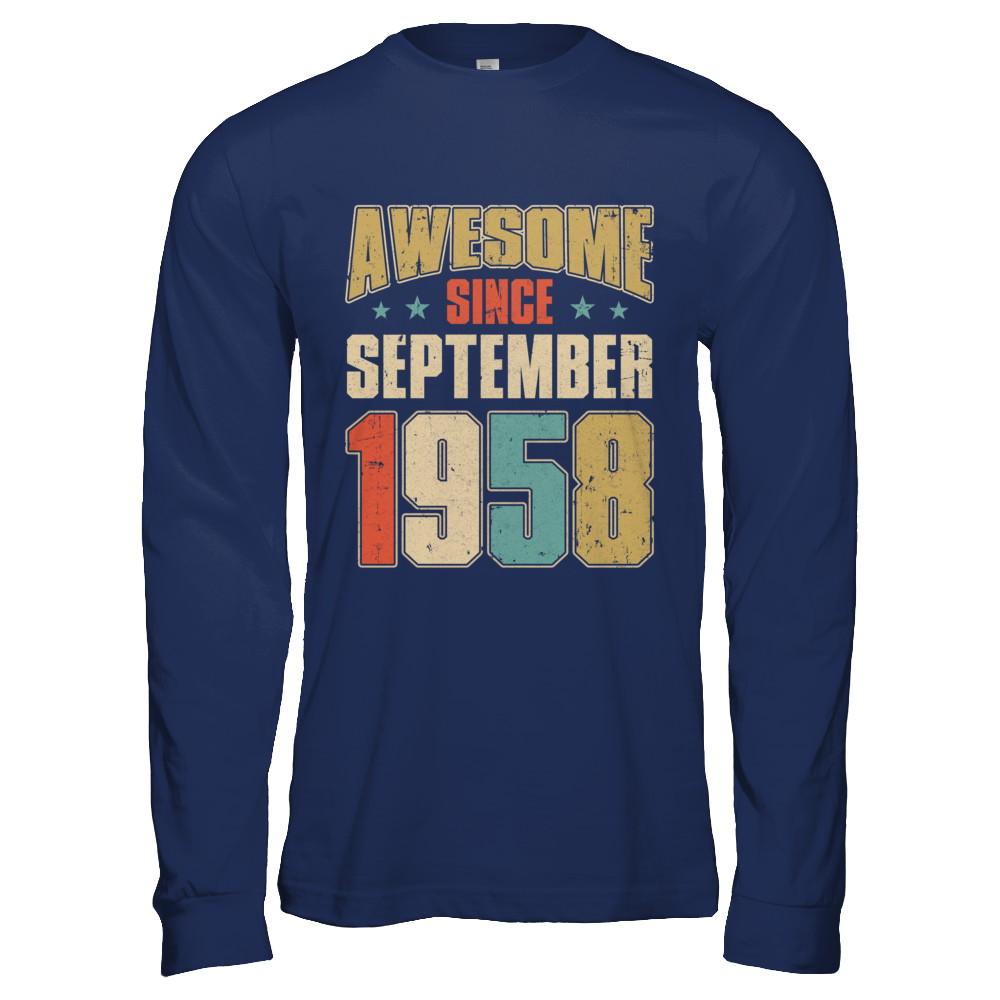 Vintage Retro Awesome Since September 1958 63th Birthday-T-Shirt & Hoodie-Long Sleeve T-Shirt-Navy