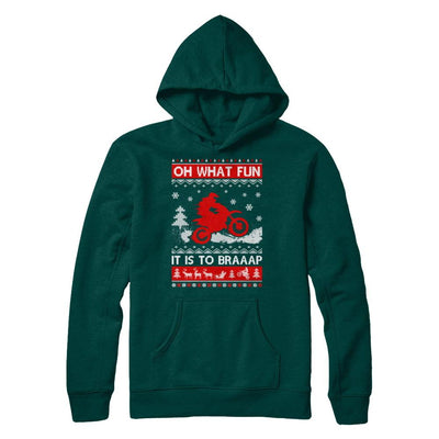 Oh What Fun It Is To Braaap Dirt Bike Ugly Christmas Sweater-T-Shirt & Sweatshirt-Pullover Hoodie-Deep Forest