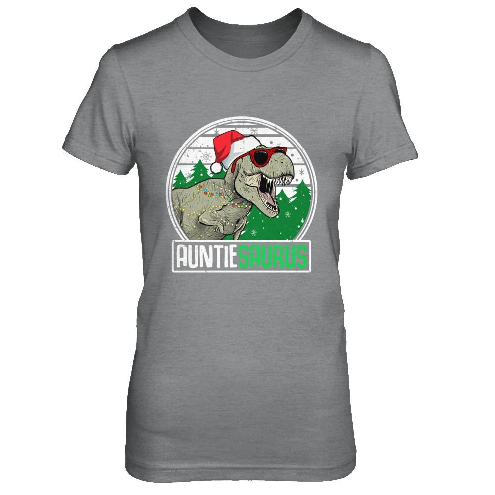 Auntiesaurus Auntie Dinosaur T-Rex Family Christmas-T-Shirt & Sweatshirt-Women's T-Shirt-Sport Grey