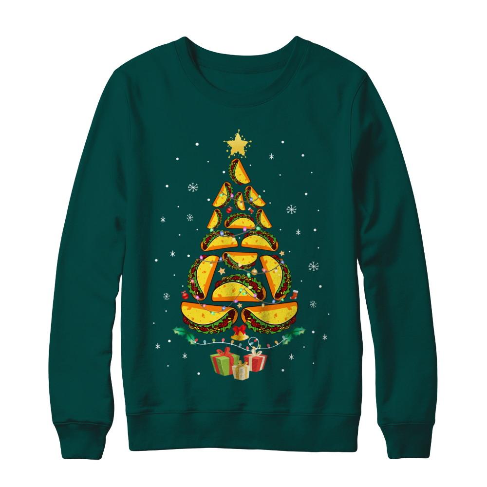 Funny Tacos Christmas Tree Ugly Christmas Sweater-T-Shirt & Sweatshirt-Crewneck Sweatshirt-Deep Forest