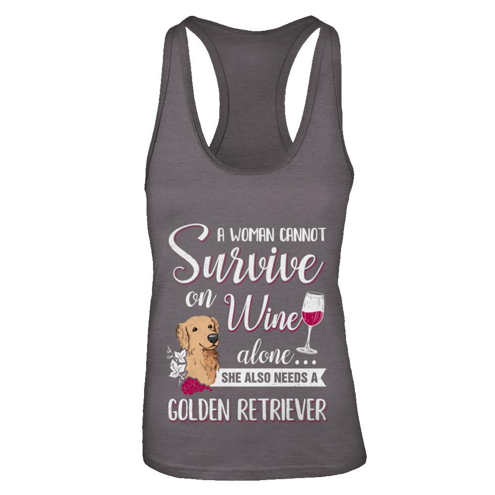 A Woman Can't Survive On Wine Alone Golden Retriever Dog-T-Shirt & Tank Top-Women's Ideal Racerback Tank-Dark Grey