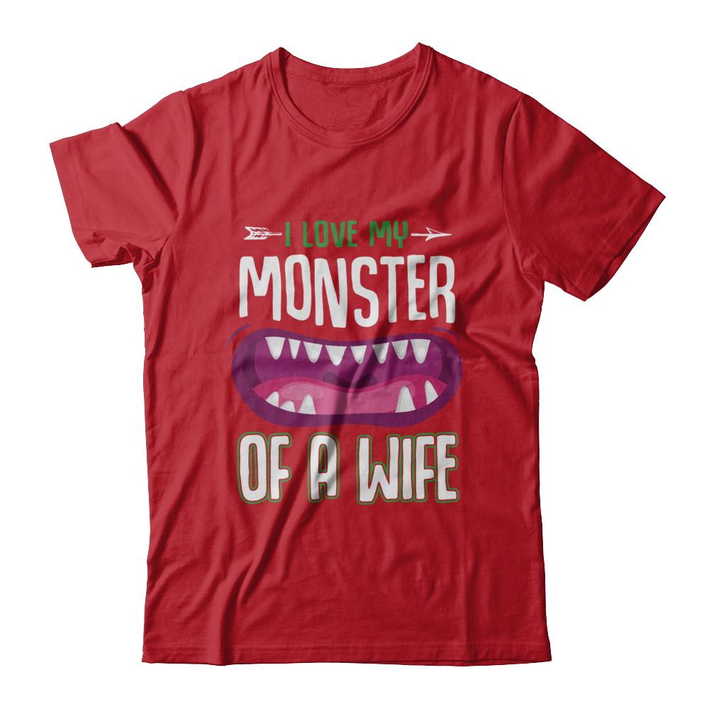 Monster Of A Wife Funny Couples Halloween-T-Shirt & Hoodie-Classic T-Shirt-Red