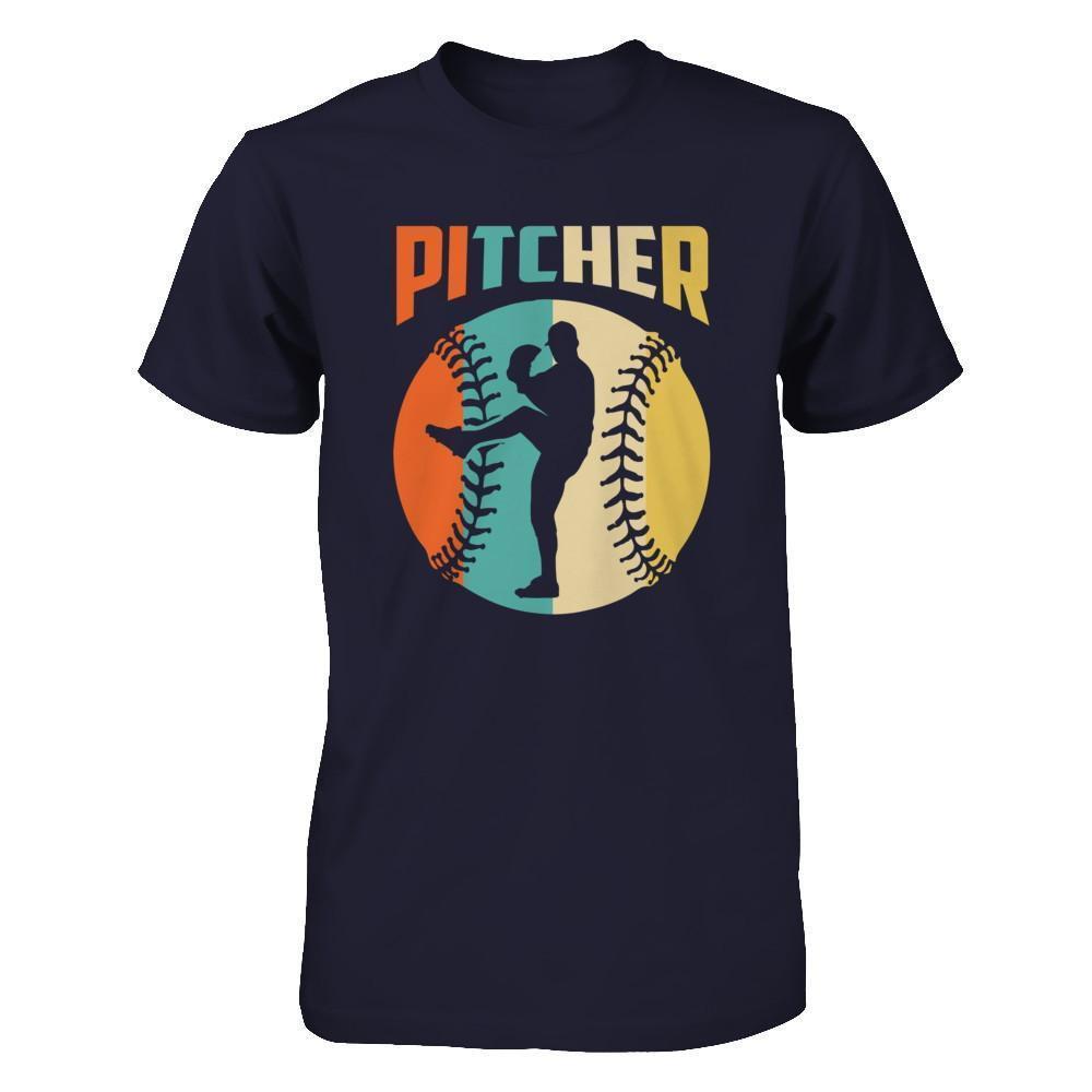 Classic Vintage Retro Style Pitcher Baseball-T-Shirt & Hoodie-Premium T-Shirt-Midnight Navy