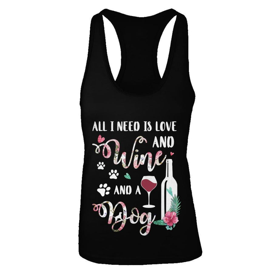 All I Need Is Love And Wine And A Dog-T-Shirt & Tank Top-Women's Ideal Racerback Tank-Black