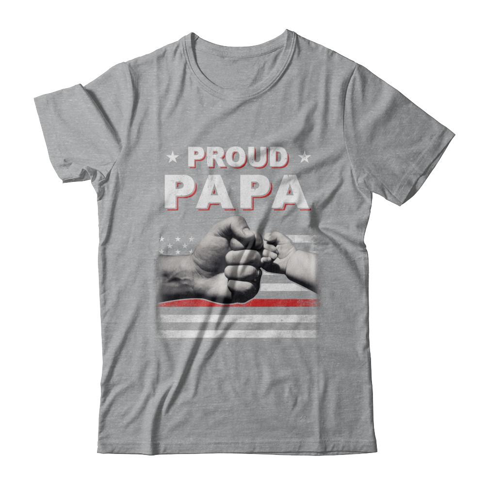 Proud Papa Fireman Firefighter Thin Red Line Flag Fathers Day-T-Shirt & Hoodie-Classic T-Shirt-Sport Grey