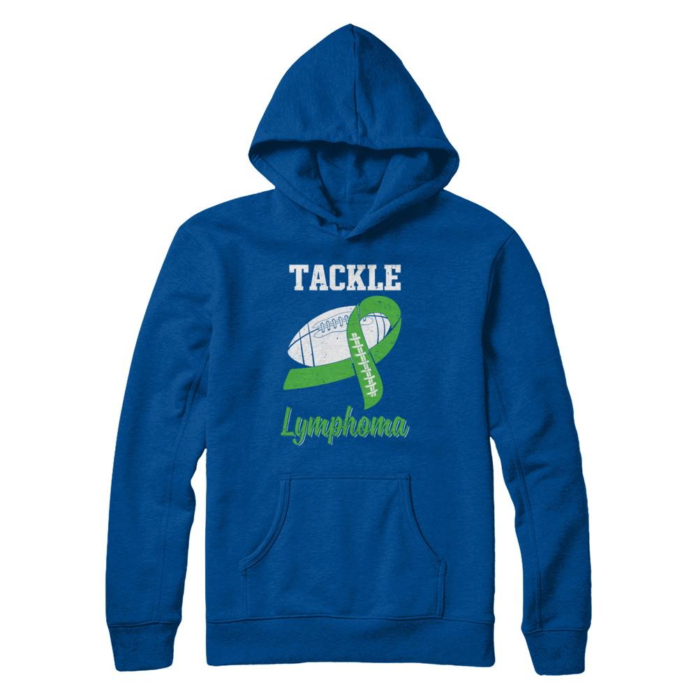 Football Survivor Tackle Green Lymphoma Awareness-T-Shirt & Hoodie-Pullover Hoodie-Deep Royal