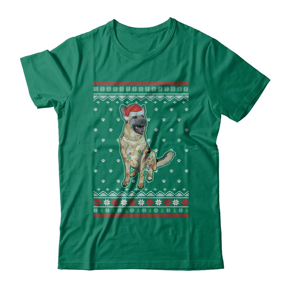 German Shepherd Christmas Ugly Sweater Lights Dog Xmas Gift-T-Shirt & Sweatshirt-Classic T-Shirt-Kelly Green