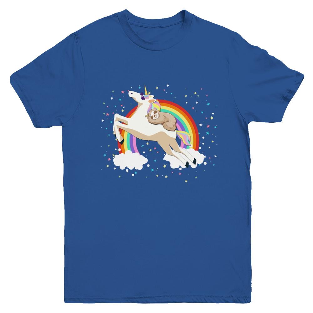 Funny Sloth Riding Unicorn Lover Youth-Youth Shirt-Youth T-Shirt-Royal