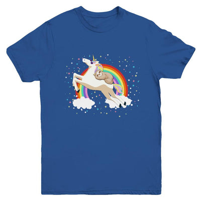 Funny Sloth Riding Unicorn Lover Youth-Youth Shirt-Youth T-Shirt-Royal