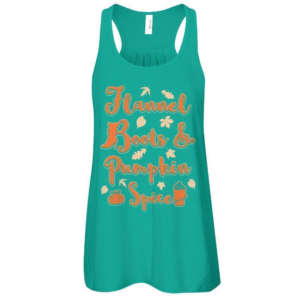 Flannel Boots And Pumpkin Spice Autumn-T-Shirt & Tank Top-Women's Flowy Racerback Tank-Kelly