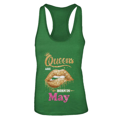 Lipstick Black Queens Are Born In May Birthday Gift-T-Shirt & Tank Top-Women's Ideal Racerback Tank-Kelly Green