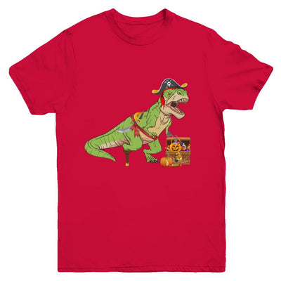 Dinosaurs T-Rex Pirate Halloween Saurus For Kids Youth-Youth Shirt-Youth T-Shirt-Red