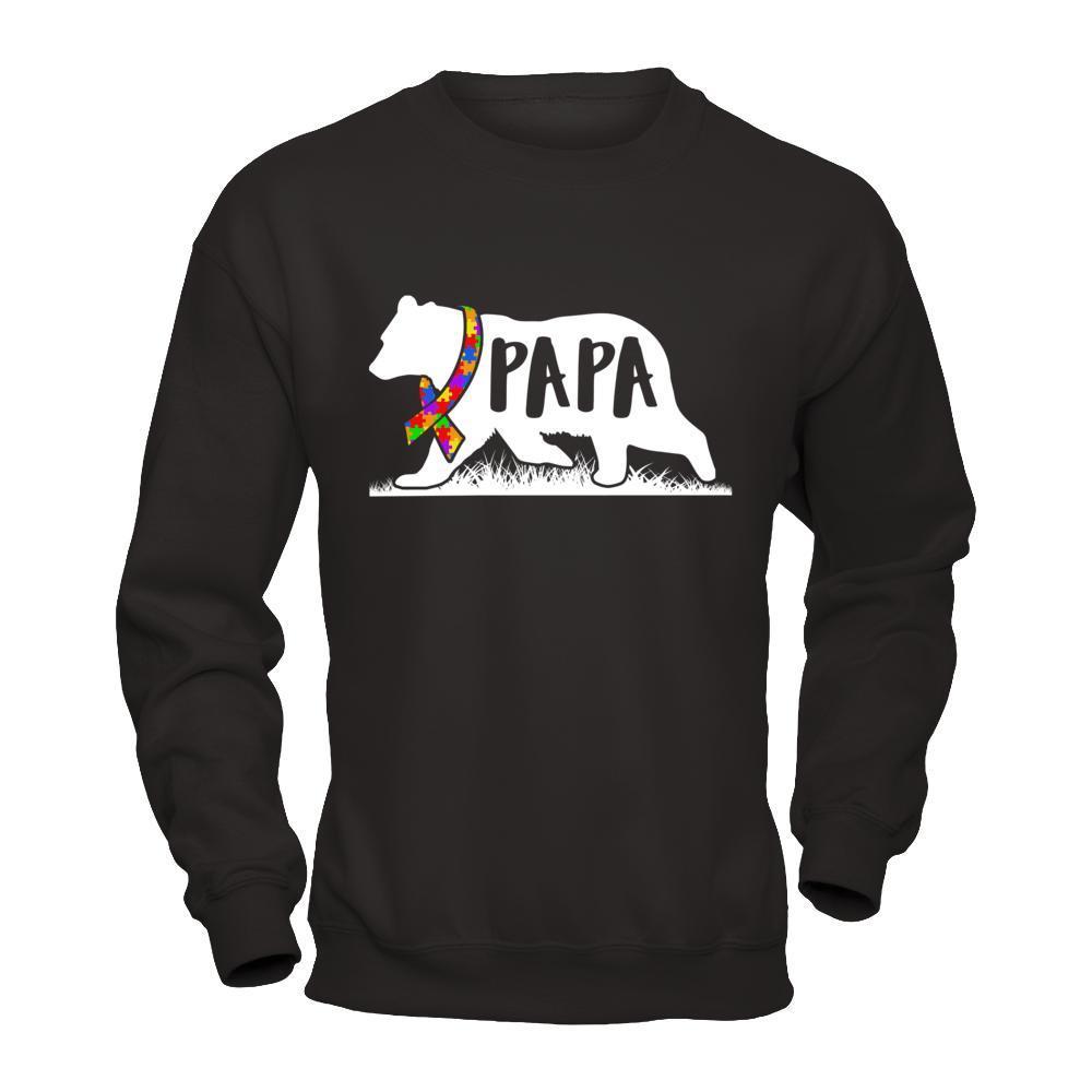 Autism Awareness Papa Bear-T-Shirt & Hoodie-Crewneck Sweatshirt-Black