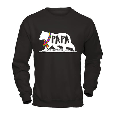 Autism Awareness Papa Bear-T-Shirt & Hoodie-Crewneck Sweatshirt-Black