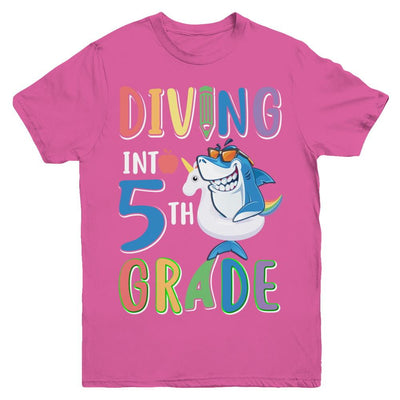 Diving Into 5th Grade Back To School Shark Youth-Youth Shirt-Youth T-Shirt-Heliconia