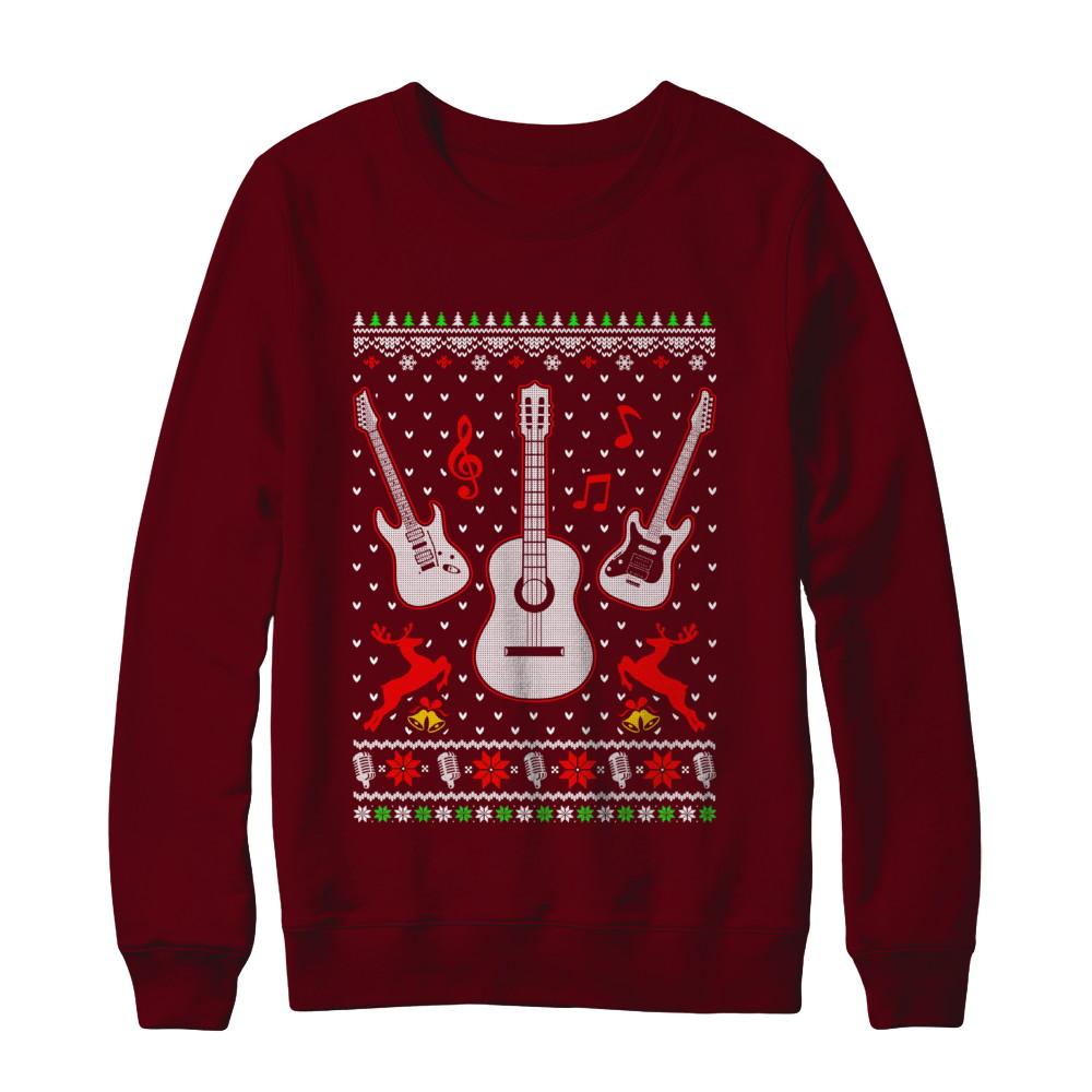 Singer Song Guitar Ugly Christmas Sweater-T-Shirt & Sweatshirt-Crewneck Sweatshirt-Maroon