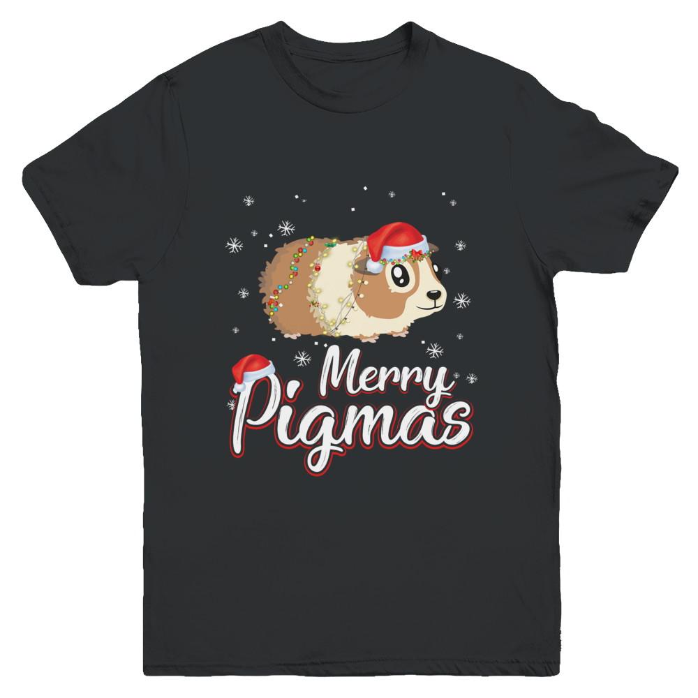 Merry Pigmas Funny Guinea Pig Santa Hat Christmas Gift Youth-Youth Shirt-Youth T-Shirt-Black
