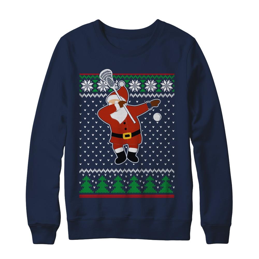 Dabbing Santa Lacrosse Ugly Sweater Christmas-T-Shirt & Sweatshirt-Crewneck Sweatshirt-Navy