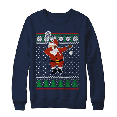 Dabbing Santa Lacrosse Ugly Sweater Christmas-T-Shirt & Sweatshirt-Crewneck Sweatshirt-Navy
