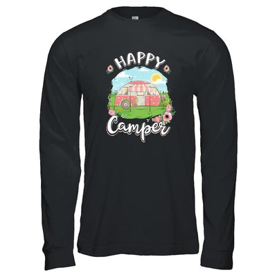 Happy Camper Flower Funny Camping Girl Gifts-T-Shirt & Tank Top-Long Sleeve T-Shirt-Black