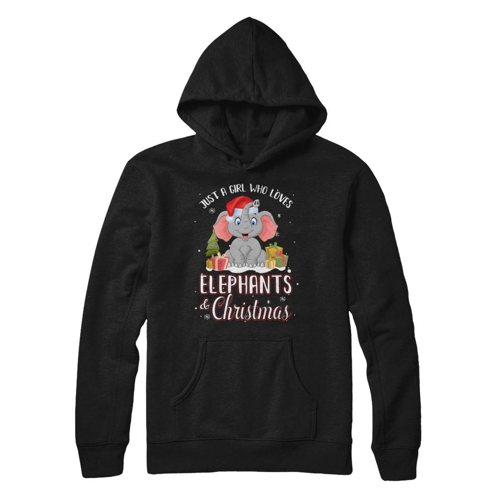 Just A Girl Who Loves Elephants And Christmas-T-Shirt & Sweatshirt-Pullover Hoodie-Black