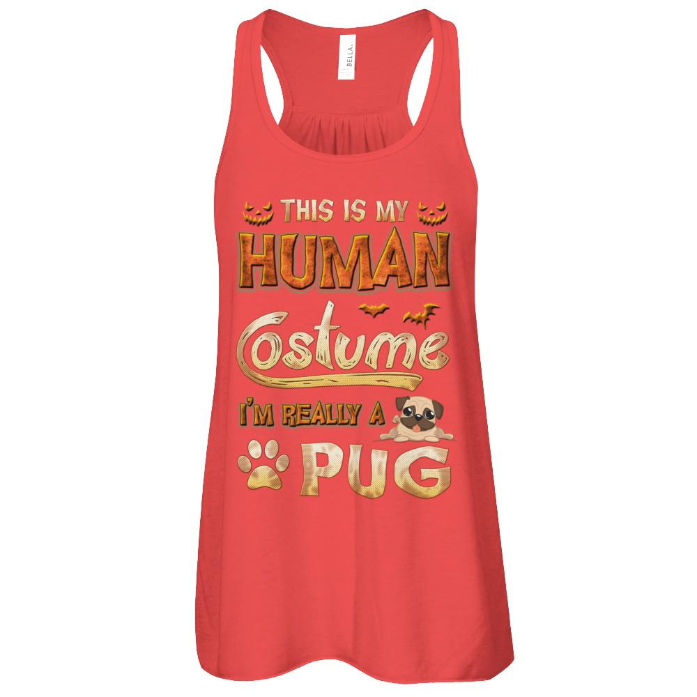 Dog Halloween My Human Costume I'm Really A Pug-T-Shirt & Tank Top-Women's Flowy Racerback Tank-Red