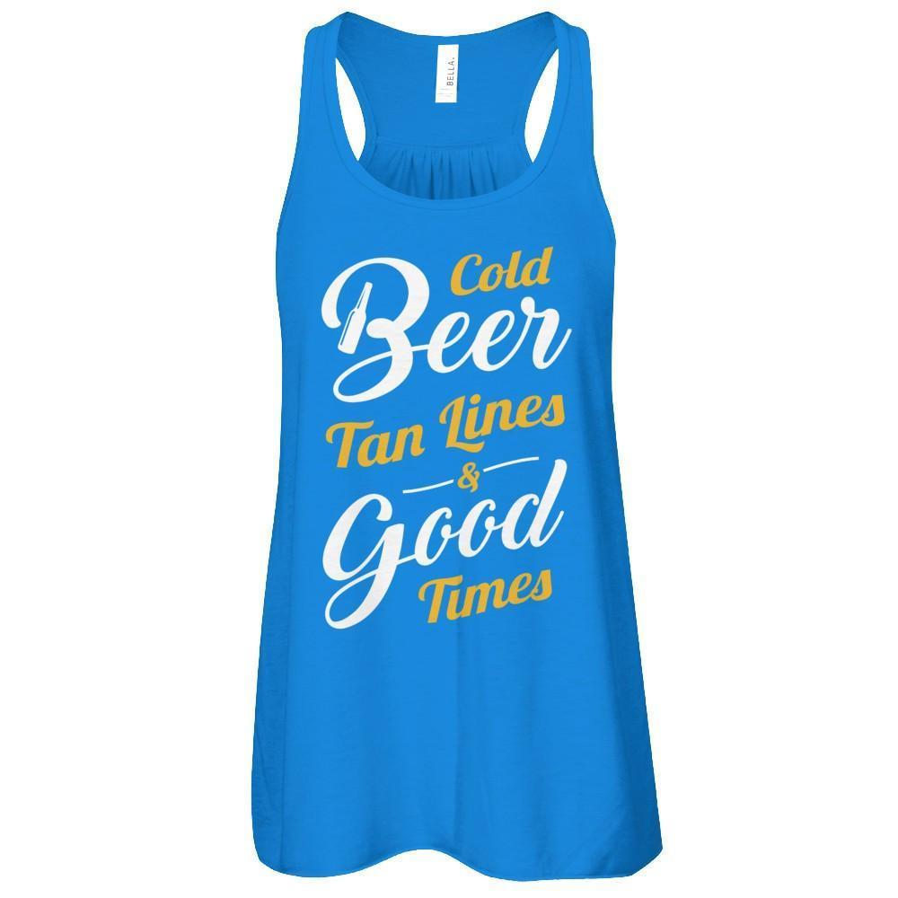 Cold Beer Tan Lines And Good Times-T-Shirt & Tank Top-Women's Flowy Racerback Tank-True Royal