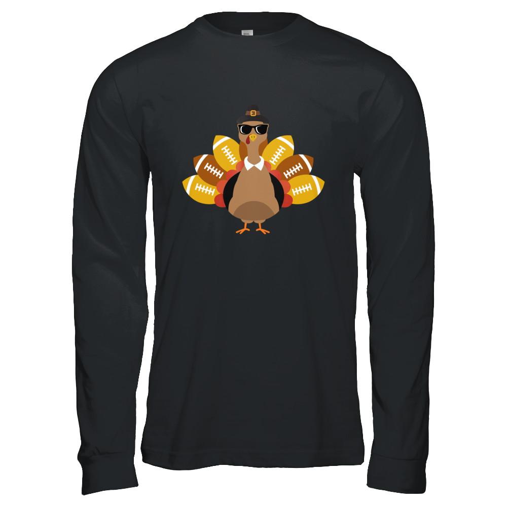 Turkey And Football Thankful Funny Thanksgiving-T-Shirt & Hoodie-Long Sleeve T-Shirt-Black