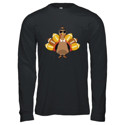 Turkey And Football Thankful Funny Thanksgiving-T-Shirt & Hoodie-Long Sleeve T-Shirt-Black