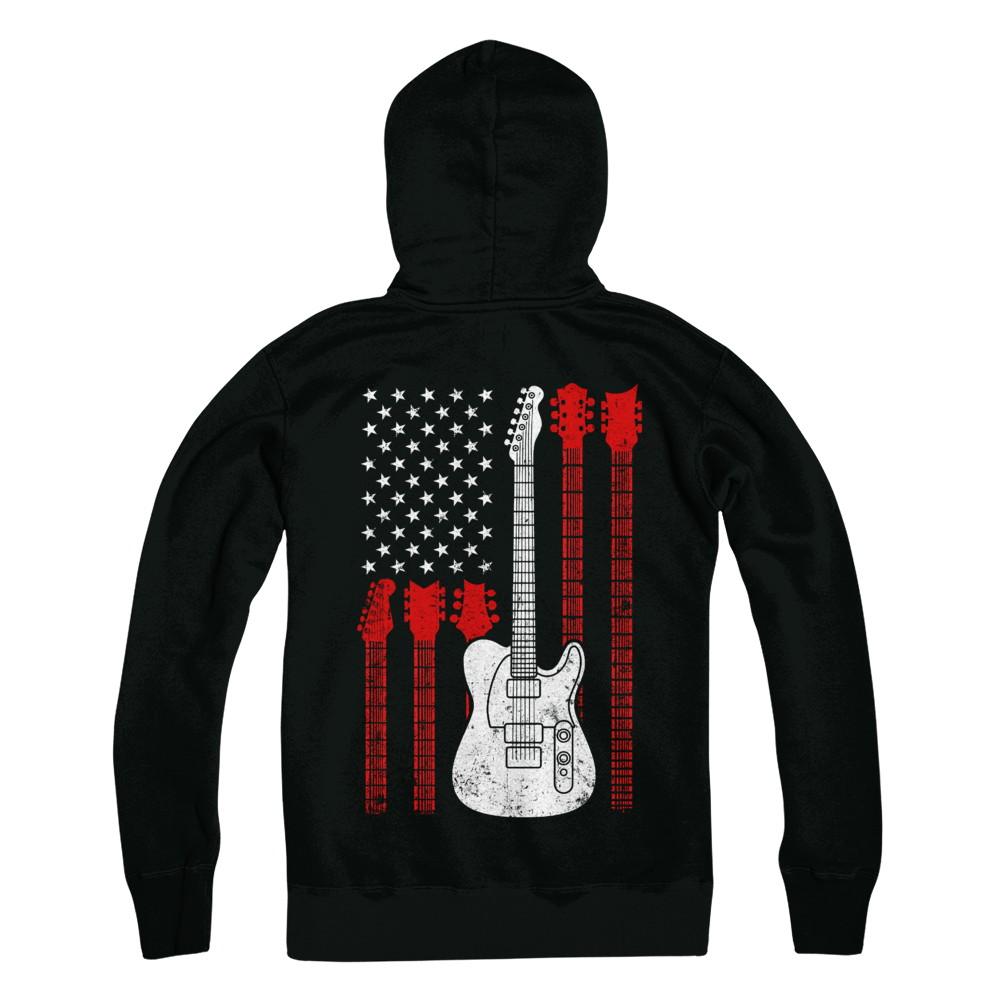 Guitar American Us Flag Music Player-T-Shirt & Hoodie-Pullover Hoodie-Black
