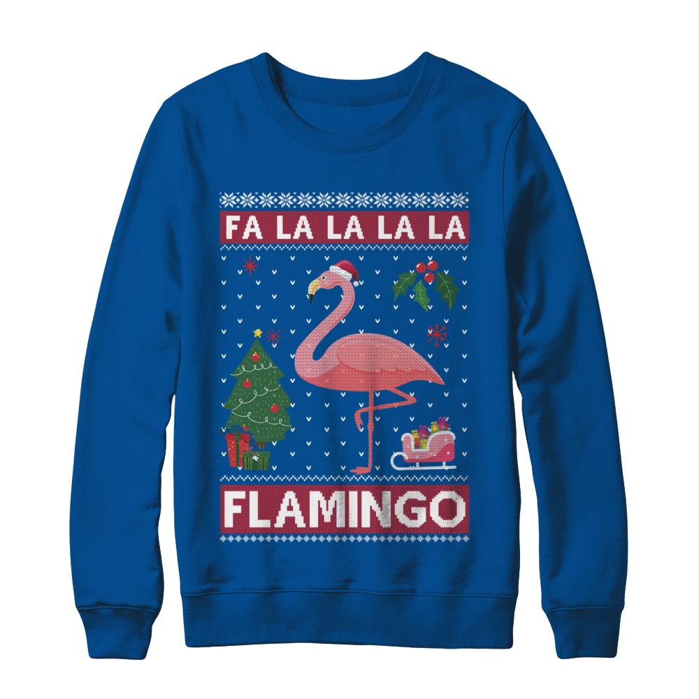 Cute Pink Flamingo Santa Hat Merry Christmas Sweater-T-Shirt & Sweatshirt-Crewneck Sweatshirt-Deep Royal