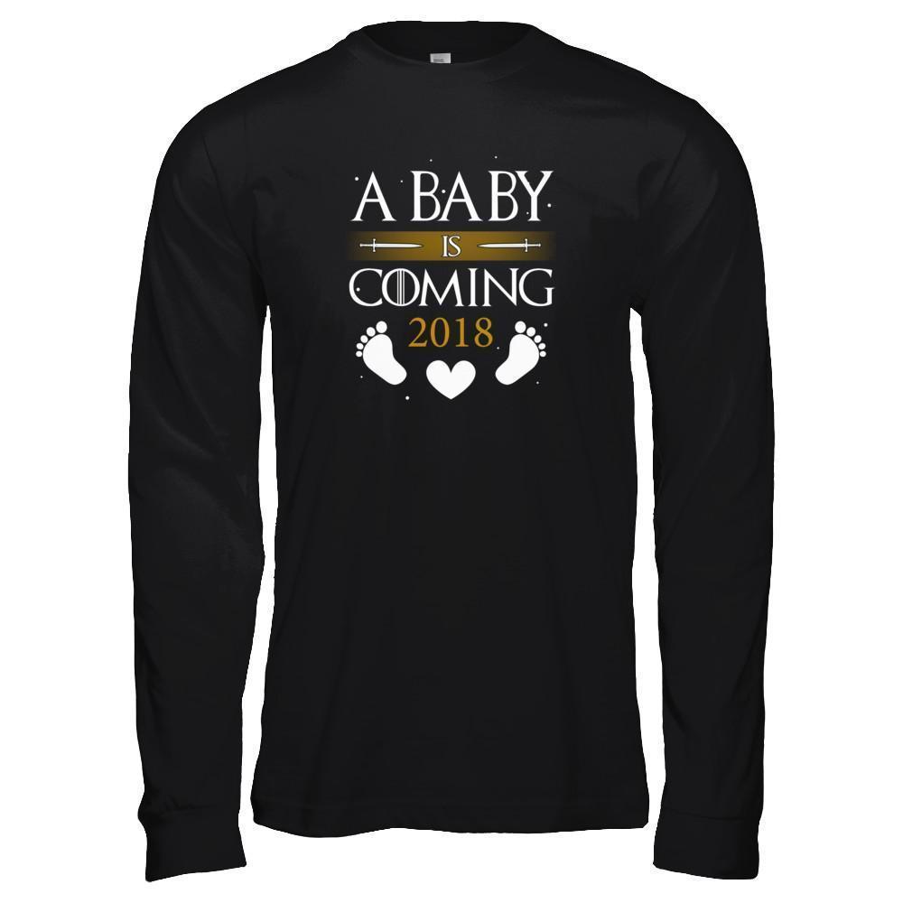 A Baby Is Coming 2018 Pregnancy Announcement-T-Shirt & Tank Top-Long Sleeve T-Shirt-Black