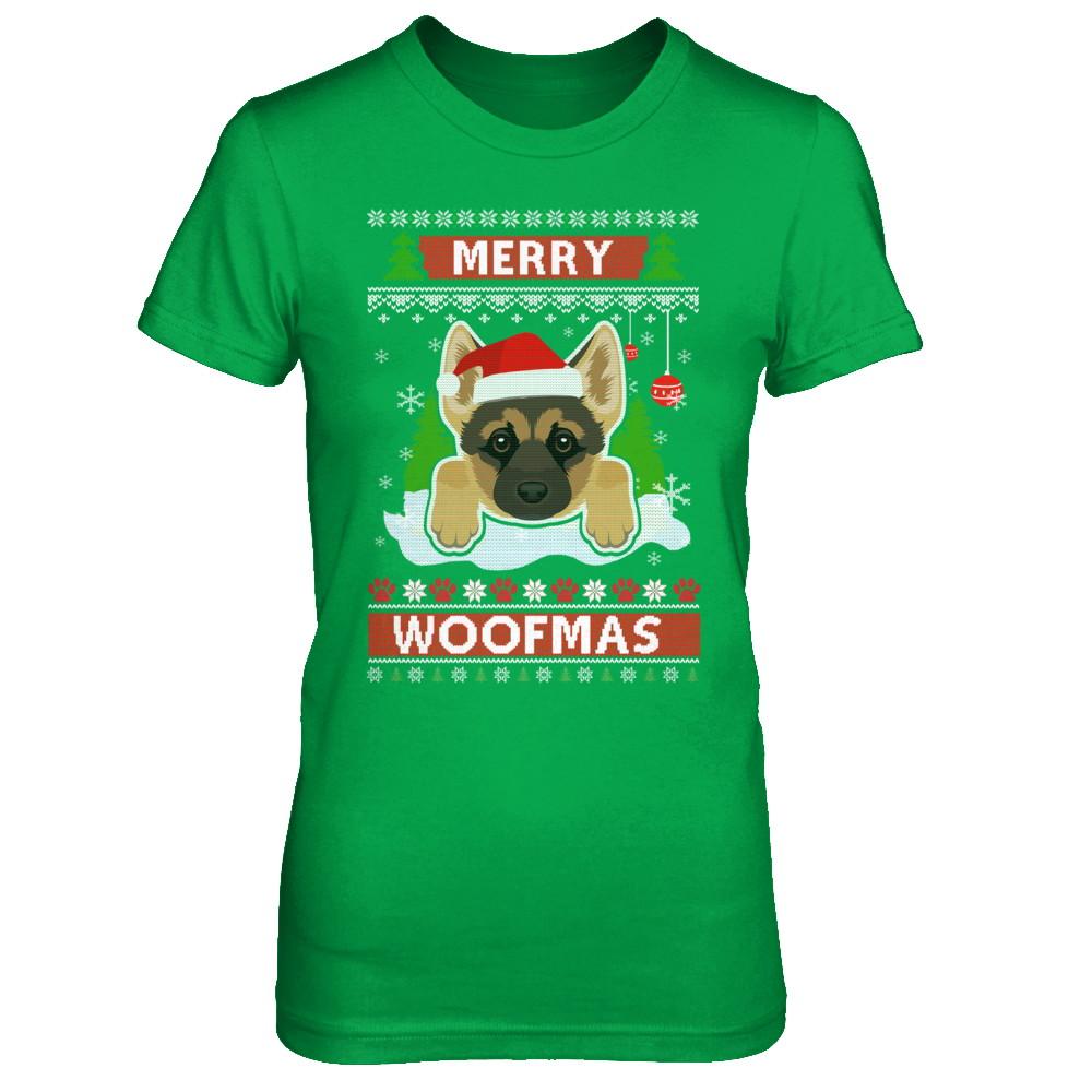 German Shepherd Merry Woofmas Ugly Christmas Sweater-T-Shirt & Sweatshirt-Women's T-Shirt-Irish Green