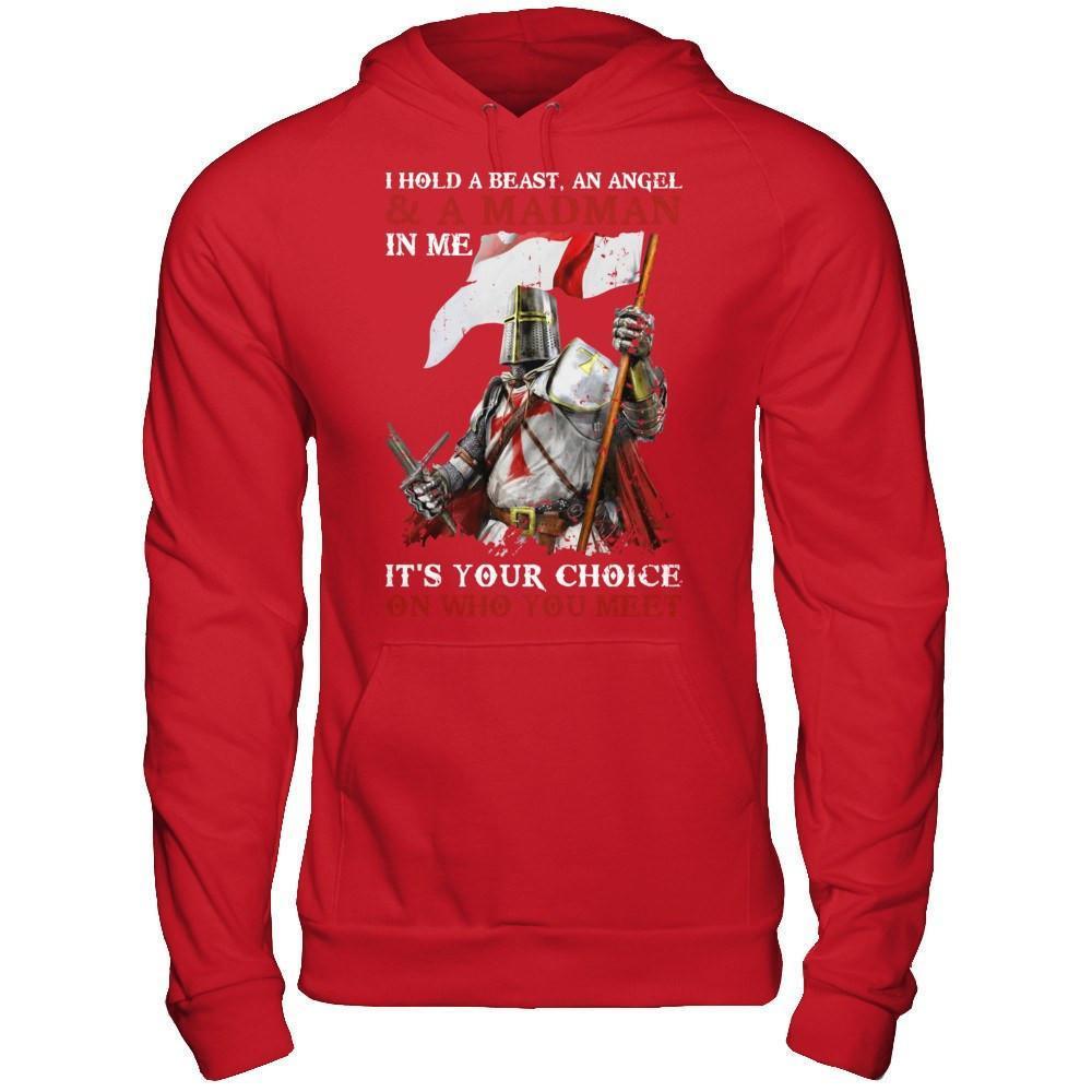 Knight Templar I Hold A Beast An Angel And A Madman In Me-T-Shirt & Hoodie-Pullover Hoodie-Red