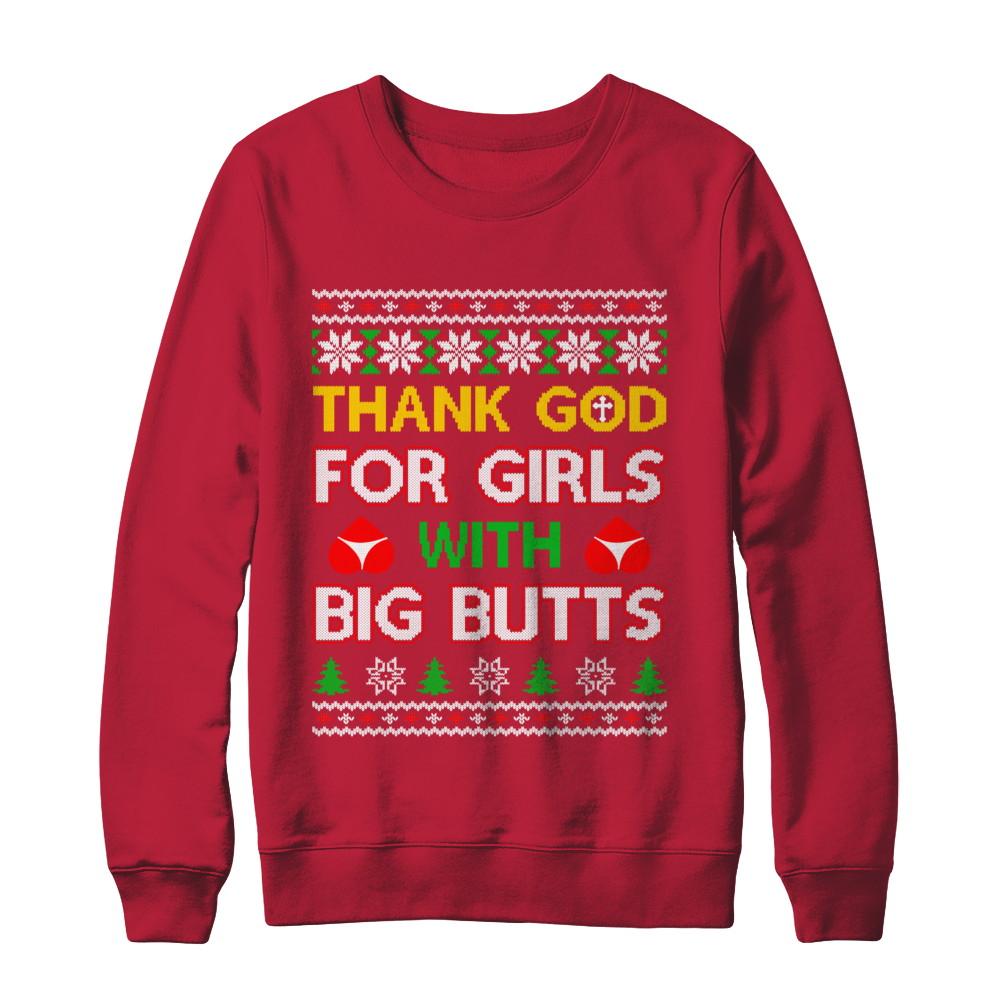 Thank God For Girls With Big Butts Funny Ugly Sweater-T-Shirt & Sweatshirt-Crewneck Sweatshirt-Red