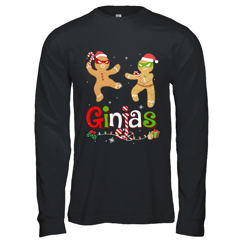 Ginjas Gingerbread Ninjas Funny Christmas Gifts-T-Shirt & Hoodie-Long Sleeve T-Shirt-Black