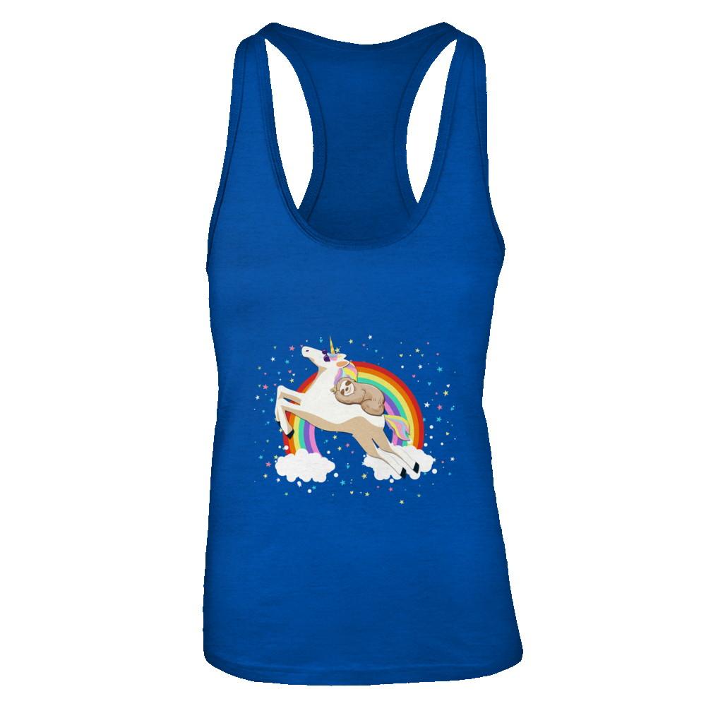 Funny Sloth Riding Unicorn Lover-T-Shirt & Tank Top-Women's Ideal Racerback Tank-Royal
