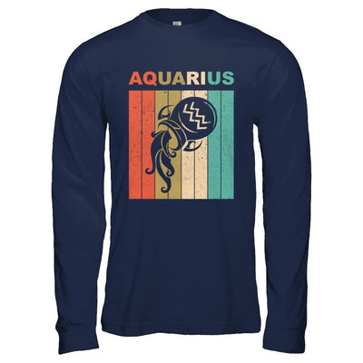 Vintage Aquarius Zodiac January February Birthday Gift-T-Shirt & Hoodie-Long Sleeve T-Shirt-Navy