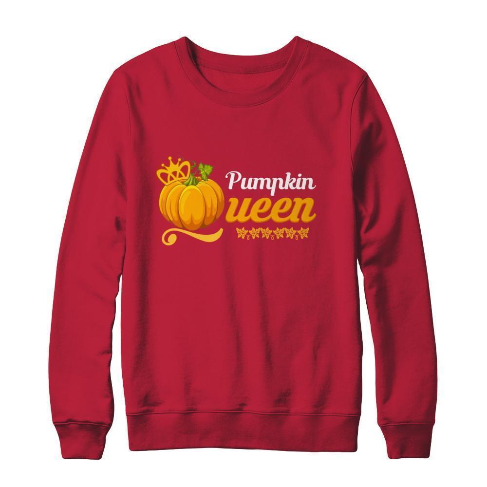 Pumpkin Queen Cute Pumpkin Spice Funny Halloween-T-Shirt & Sweatshirt-Crewneck Sweatshirt-Red