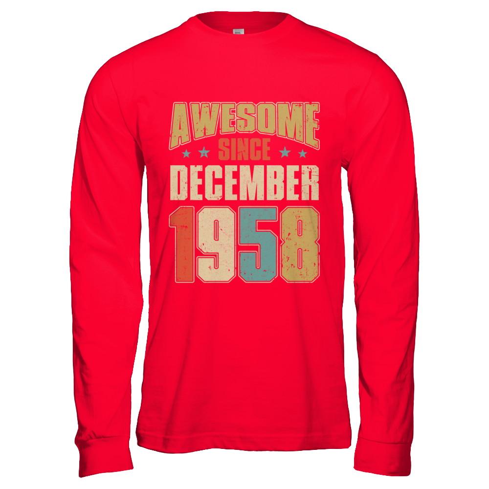 Vintage Retro Awesome Since December 1958 63th Birthday-T-Shirt & Hoodie-Long Sleeve T-Shirt-Red