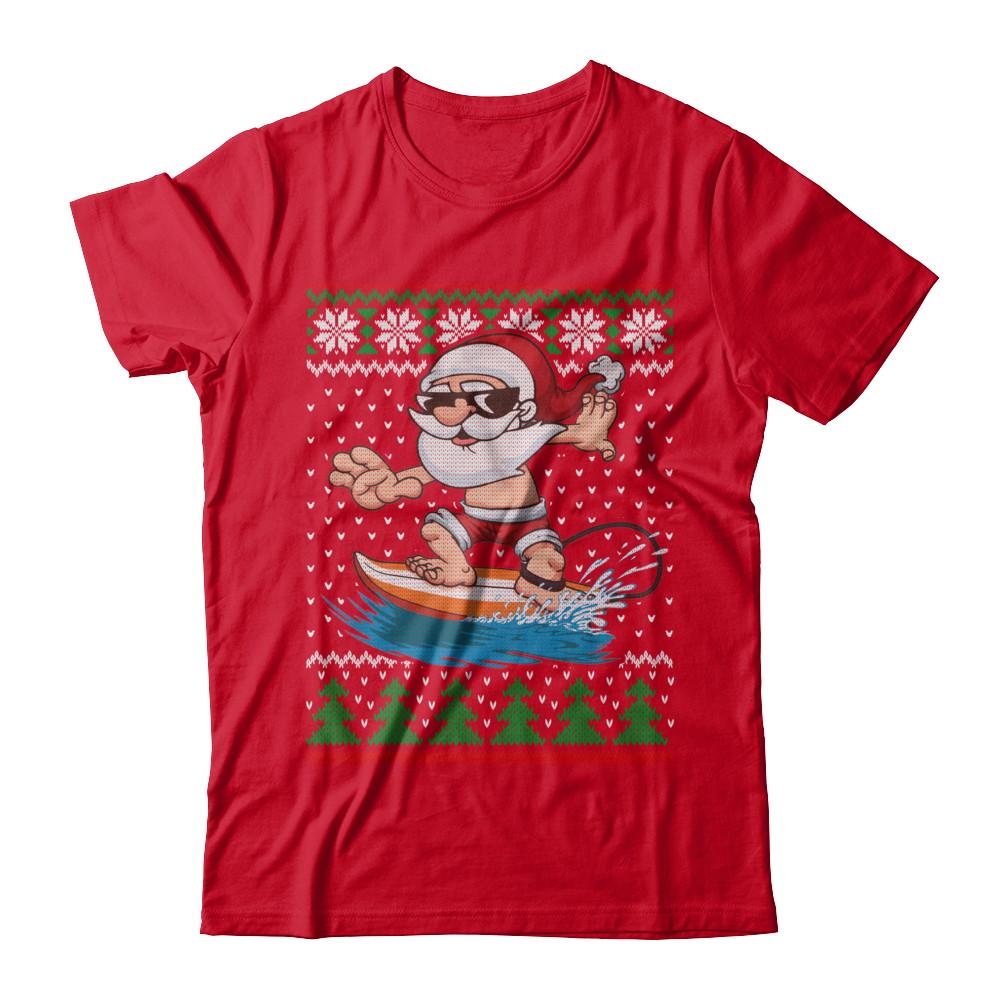 Santa Surfing Hawaiian Summer Christmas Ugly Sweater-T-Shirt & Sweatshirt-Premium T-Shirt-Red
