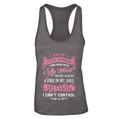 Vintage 1988 Woman 33 Birthday I Was Born With My Heart-T-Shirt & Tank Top-Women's Ideal Racerback Tank-Dark Grey