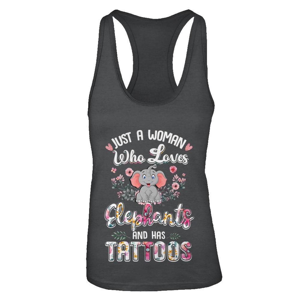 Just A Woman Who Loves Elephants And Has Tattoos-T-Shirt & Tank Top-Women's Ideal Racerback Tank-Black