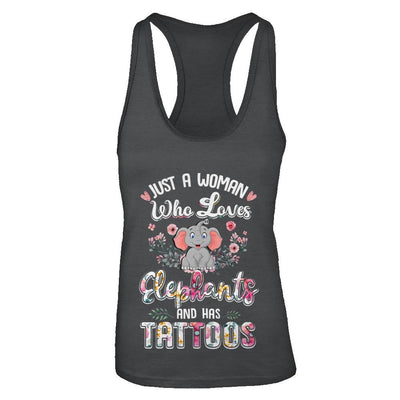 Just A Woman Who Loves Elephants And Has Tattoos-T-Shirt & Tank Top-Women's Ideal Racerback Tank-Black