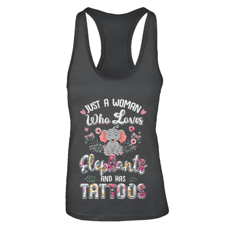 Just A Woman Who Loves Elephants And Has Tattoos-T-Shirt & Tank Top-Women's Ideal Racerback Tank-Black