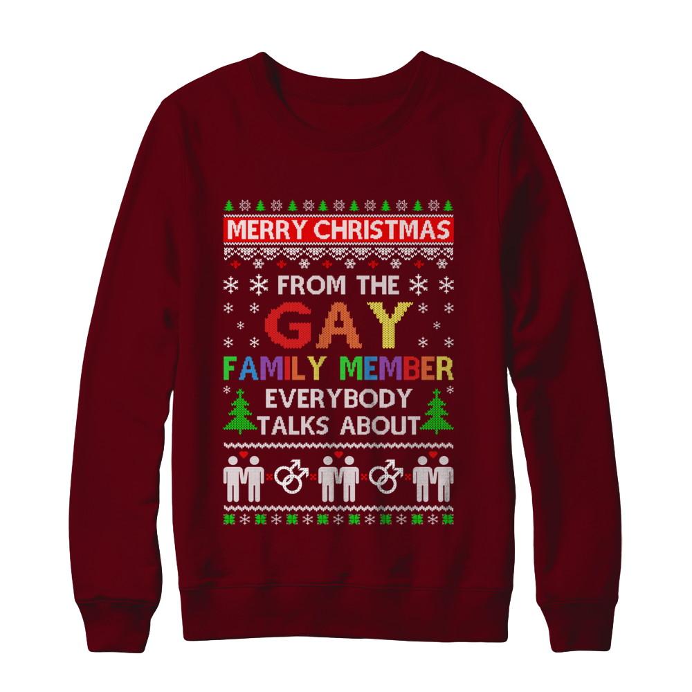 LGBT Merry Christmas From Gay Family Ugly Christmas Sweater-T-Shirt & Sweatshirt-Crewneck Sweatshirt-Maroon