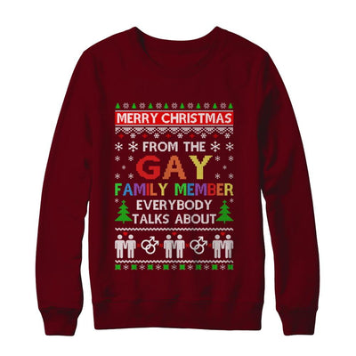 LGBT Merry Christmas From Gay Family Ugly Christmas Sweater-T-Shirt & Sweatshirt-Crewneck Sweatshirt-Maroon