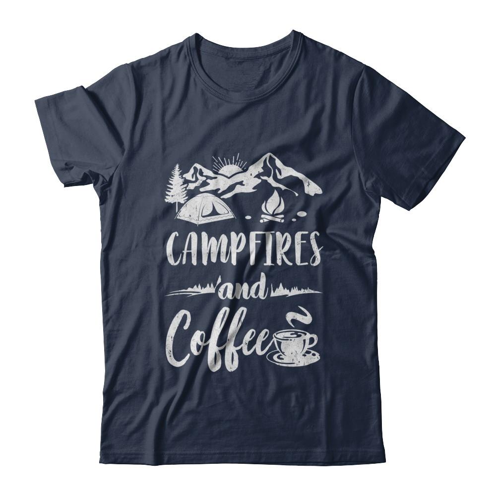 Coffee And Campfires Funny Camping Gifts-T-Shirt & Hoodie-Classic T-Shirt-Navy