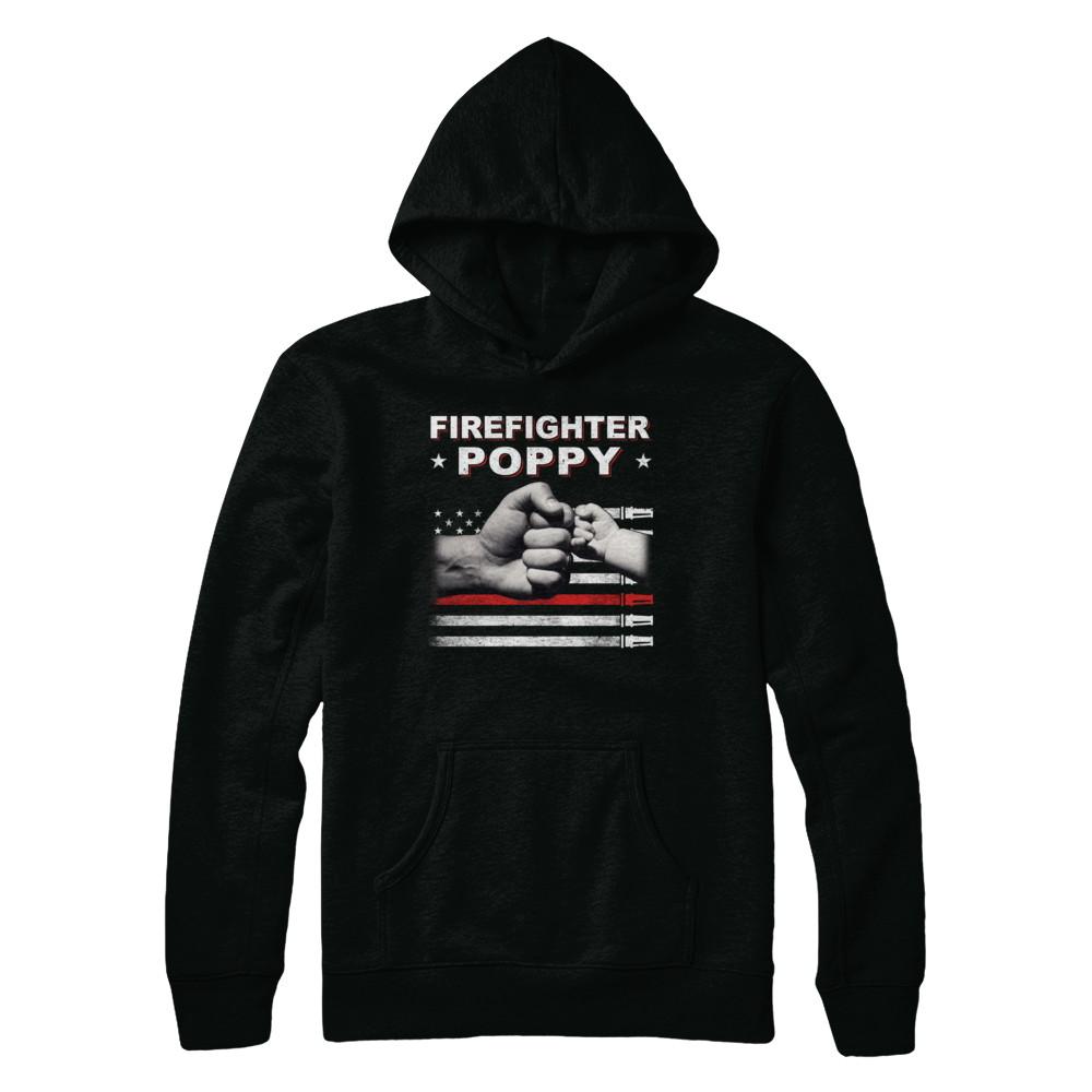 Firefighter Fireman Poppy American Flag Fathers Day-T-Shirt & Hoodie-Pullover Hoodie-Black