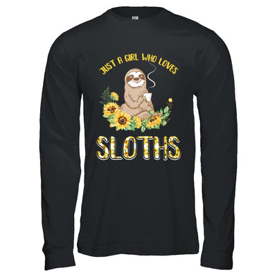 Just A Girl Who Loves Sloths And Sunflowers-T-Shirt & Hoodie-Long Sleeve T-Shirt-Black